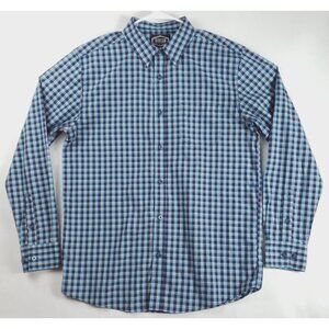 Gibson Shirt Mens Medium Blue White Western Long Sleeve Plaid Cotton
